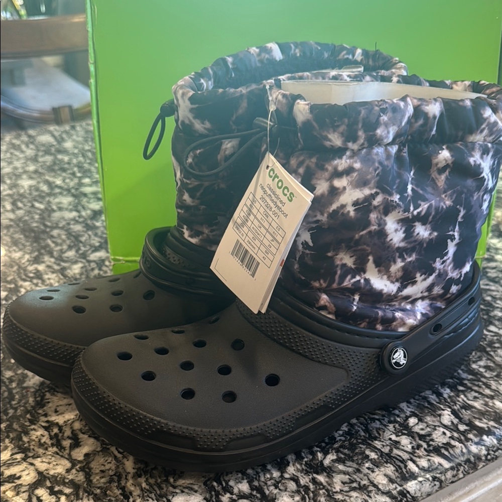 CROCS Black and White Rain & Snow Boots
